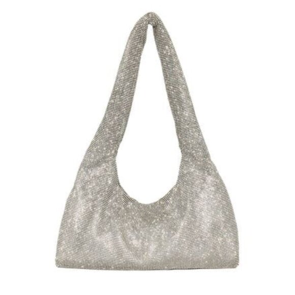 KARA Mini Crystal Mesh Armpit Bag in White (small rip in mesh) + Dust Bag